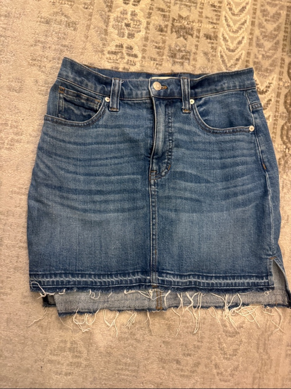 Madewell Blue Denim Frayed-Hem Mini Skirt